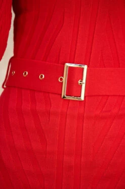 Red Belted Knitted Midi Dress -CHAUz Clothing Shop 10 s22dk009rd 136