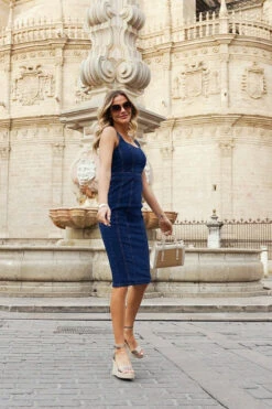 Dark Indigo Sculpting Detail Denim Pencil Dress -CHAUz Clothing Shop 267a213f64241b6386cf770fdf3e565642525ab5