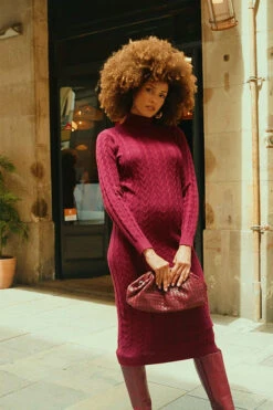 Wine Roll Neck Cable Knit Dress -CHAUz Clothing Shop 349cacaac4d6f20609644f6fcc73fa1b1f02672c