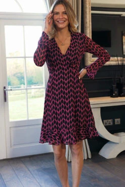 Black & Pink Geometric Print Wrap Front Dress 13 Black & Pink Geometric Print Wrap Front Dress -CHAUz Clothing Shop 3b40c4c5a0837b484f0798c2b7833b38c2a79a9a
