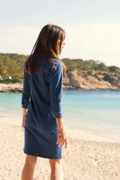 Mid Blue Denim Button Front Shift Dress -CHAUz Clothing Shop 4d09ba4d0b3a8a620c22a722948d3024f2baec3d