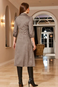 Taupe Faux Suede Popper Front Shirt Dress -CHAUz Clothing Shop 50 a22dp006bn0003 086 taupe rt2