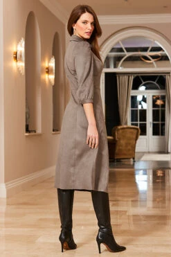 Taupe Faux Suede Popper Front Shirt Dress -CHAUz Clothing Shop 50 a22dp006bn0003 088 taupe rt2