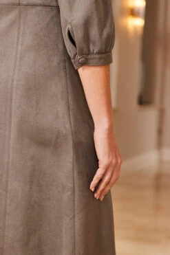 Taupe Faux Suede Popper Front Shirt Dress -CHAUz Clothing Shop 50 a22dp006bn0003 105 taupe rt2