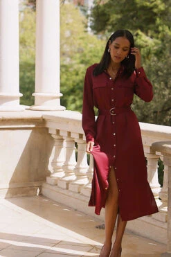 Burgundy Satin Utility Shirt Dress 9 Burgundy Satin Utility Shirt Dress -CHAUz Clothing Shop 67073fc0bda4bcd63b1dd8db43cea869b7652e65