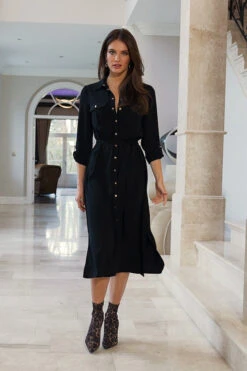 Black Belted Midi Shirt Dress -CHAUz Clothing Shop 681fbe3af8d5a60586b6e0f0564fb7c954e87e9e