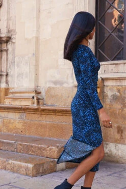 Blue & Black Heart Print Ruched Front Midi Jersey Dress -CHAUz Clothing Shop 8b055f5b03ab9f636b9f73e0812122b8ceda8640