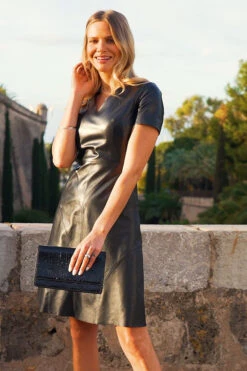 Black Leather Panelled Fit & Flare Dress -CHAUz Clothing Shop 900afbf8a2bcce55102d274917f120691630550f