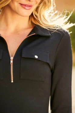 Black Ponte Collared Jersey Dress With Rose Gold Zip Detail -CHAUz Clothing Shop 92 blackdress 139