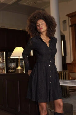 Black Lace Fit & Flare Shirt Dress -CHAUz Clothing Shop 9b0d1fc91946c74f4f491e42dfce5a7b07589e2b