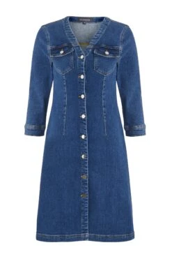 Indigo V Neck Button Front Denim Dress 12 Indigo V Neck Button Front Denim Dress -CHAUz Clothing Shop a19dd018io0005 box copy