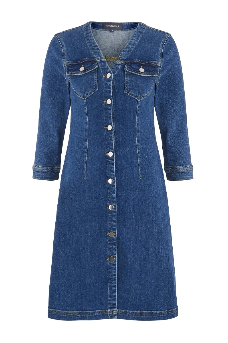 Indigo V Neck Button Front Denim Dress 7 Indigo V Neck Button Front Denim Dress - Image 5