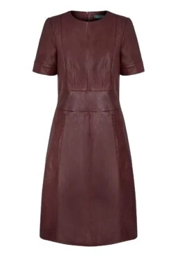 Burgundy Leather Panelled Shift Dress -CHAUz Clothing Shop a19dl004rd00040010 burgundy panel detail dress copy