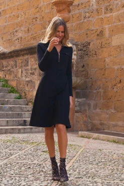 Black Ponte Collared Jersey Dress With Rose Gold Zip Detail -CHAUz Clothing Shop b6c5a0659cd61910d592c135b36b9ba25bc3285f