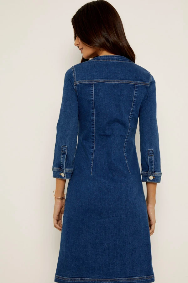 Indigo V Neck Button Front Denim Dress 4 Indigo V Neck Button Front Denim Dress - Image 2