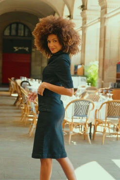 Black Buckle Detail Zip Front Denim Pencil Dress -CHAUz Clothing Shop cd59f7d304db44cc17e89cc60bded0608018116f