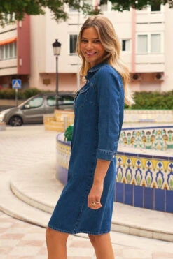 Indigo Blue Popper Front Denim Shift Dress -CHAUz Clothing Shop d41b46c9583494053a1db8f9109ecbafe2bf73c2