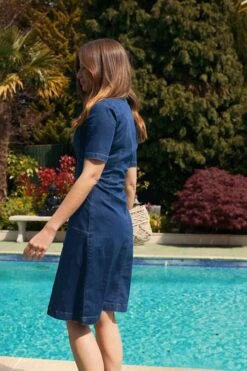 Indigo Blue Popper Front Short Sleeve Denim Dress -CHAUz Clothing Shop d9ddffdf9d250b03487427d7dea13fe0f392f642