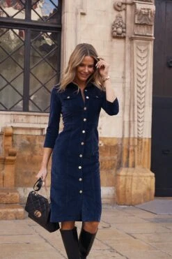 Midnight Blue Luxe Velvet Popper Front Pencil Dress -CHAUz Clothing Shop e88ca0ac518f3a7b93bedfd643848cb0bf7457e1