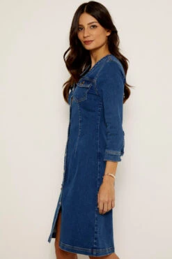 Indigo V Neck Button Front Denim Dress 10 Indigo V Neck Button Front Denim Dress -CHAUz Clothing Shop indigo button
