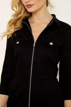 Black Zip Front Denim Dress With Pockets -CHAUz Clothing Shop s19ds764 15