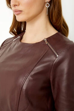Burgundy Leather Zip Detail Shift Dress -CHAUz Clothing Shop s20dl010 17