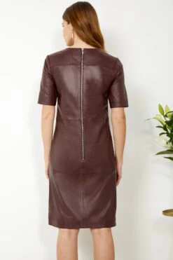 Burgundy Leather Zip Detail Shift Dress -CHAUz Clothing Shop s20dl010 19 1