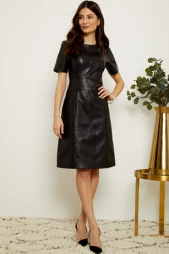 Black Leather Panelled Shift Dress -CHAUz Clothing Shop s20tk134 3 1