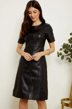Black Leather Panelled Shift Dress -CHAUz Clothing Shop s20tk134 9 1
