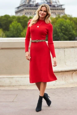 Red Fit & Flare Knitted Midi Dress -CHAUz Clothing Shop web 210910 sosandarday5paris62254 2