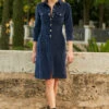 Navy Blue Luxe Velvet Popper Front Dress -CHAUz Clothing Shop web 24 a21dd012 002