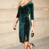 Emerald Green V Neck Velvet Ruched Detail Midi Dress -CHAUz Clothing Shop web 4 a21dv001 009 2 1