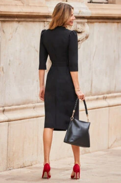 Black Ruched Shoulder Belted Pencil Dress -CHAUz Clothing Shop web 01 adw079bk0001 064