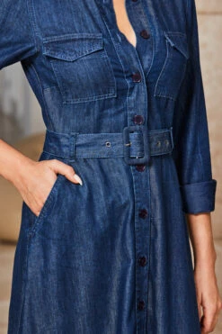 Indigo Blue Denim Fit & Flare Midi Shirt Dress -CHAUz Clothing Shop web 02 s23dd003io005w 089
