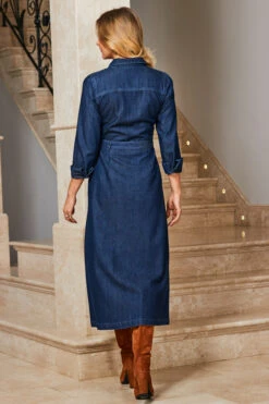 Indigo Blue Denim Fit & Flare Midi Shirt Dress -CHAUz Clothing Shop web 02 s23dd003io005w 096
