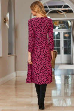 Pink & Black Animal Print Fit & Flare Midi Dress -CHAUz Clothing Shop web 05 s22dw210pian01 129