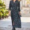Black & Blue Ditsy Floral Print Midi Shirt Dress -CHAUz Clothing Shop web 06 s22dw089blfl 040