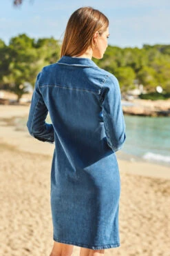Mid Blue Denim Button Front Shift Dress -CHAUz Clothing Shop web 100 s22dd020be0010 144