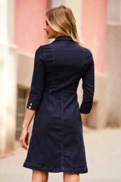 Dark Indigo Popper Front 3/4 Sleeve Stretch Denim Dress -CHAUz Clothing Shop web 115 s19ds142io 166