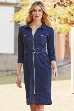 Dark Indigo Zip Front Belted Denim Dress -CHAUz Clothing Shop web 11 s22dd005io 080 rt