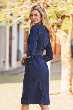Dark Indigo Zip Front Belted Denim Dress -CHAUz Clothing Shop web 11 s22dd005io 115 rt