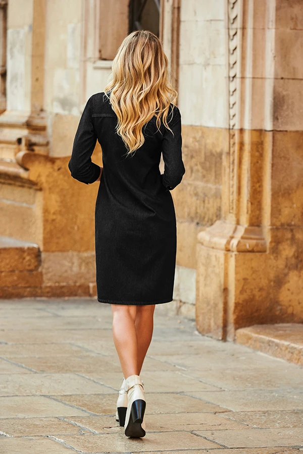 Black Zip Front Denim Shift Dress 5 Black Zip Front Denim Shift Dress - Image 3