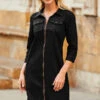 Black Zip Front Denim Shift Dress -CHAUz Clothing Shop web 17 s21dd010io 111 rt