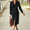 Black Denim Button Front Midi Dress -CHAUz Clothing Shop web 18 a21dd001 0452 black rt