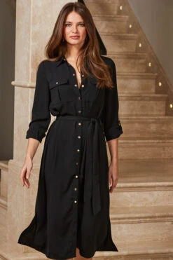 Black Belted Midi Shirt Dress -CHAUz Clothing Shop web 18 s23dw012bk0001 050 1