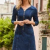 Indigo Zip Front Denim Shift Dress -CHAUz Clothing Shop web 19 09 11 sosandar paris3287 2