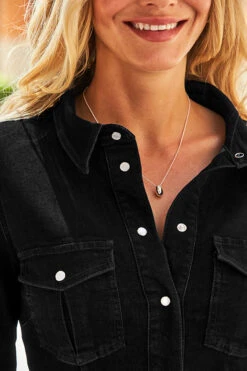 Black Popper Front Denim Shirt Dress -CHAUz Clothing Shop web 19 a21dd002 130 rt