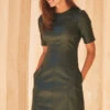 Dark Green Leather Look Panelled Shift Dress -CHAUz Clothing Shop web 2020 03 11 sosandar malta shot 43 05545