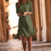 Khaki Green & Black Spot Print Ruffle Hem Shift Dress 1 Khaki Green & Black Spot Print Ruffle Hem Shift Dress -CHAUz Clothing Shop web 2020 03 11 sosandar malta shot 46 026 rt