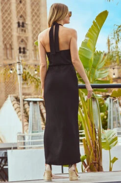 Black Halter Neck Belted Maxi Jersey Dress -CHAUz Clothing Shop web 2303 132 s23dj136bk0001 132 130
